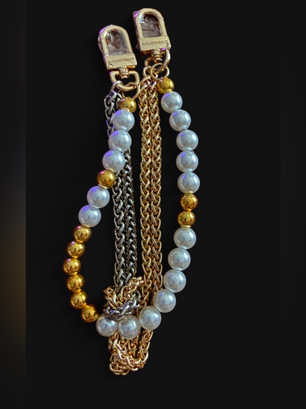 Silver/Gold and Pearl Multi-Strand Bag Chain